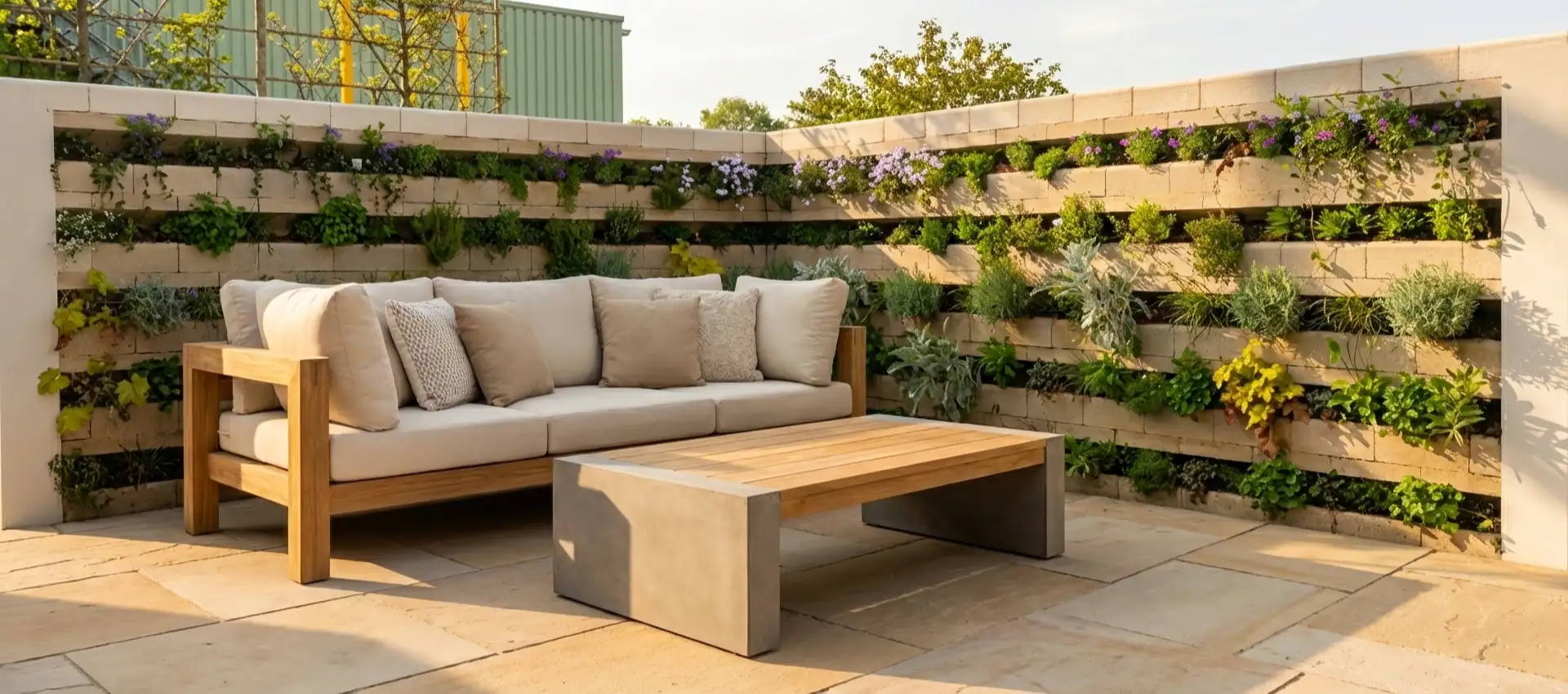 Ruhezone mit Pflanzenwände